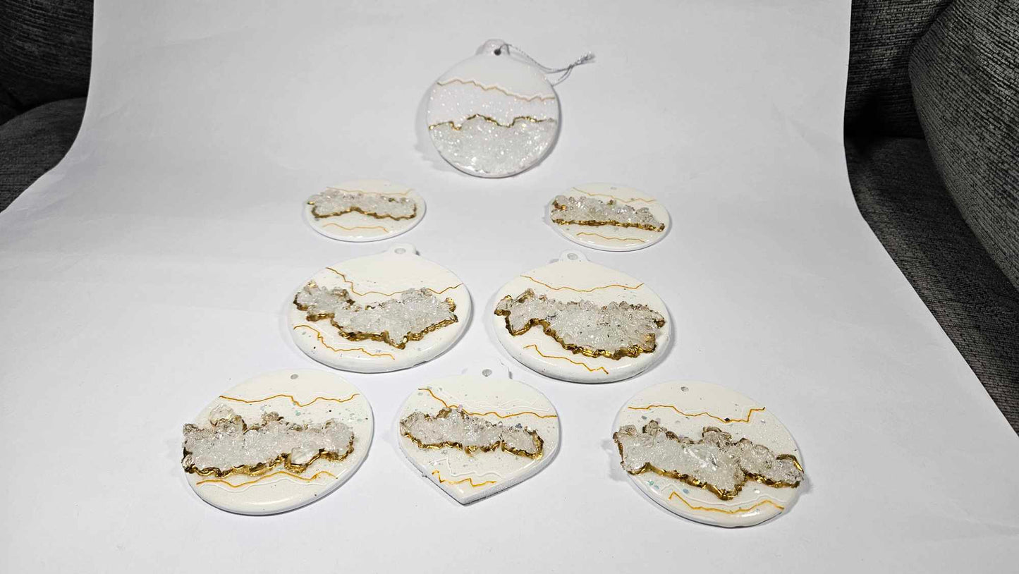 White Resin Geode Christmas Baubles